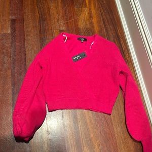 Hot pink crossover sweater, Lulus